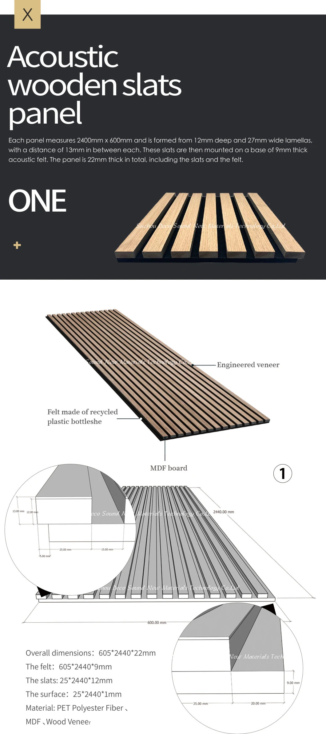 5 Colors Wood Timber Slats Acoustic Wall Panel with FSC/CE Certificate 600*2400 mm